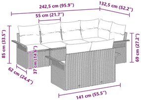 Conjunto de Sofá de Jardim de 7 Peças com Almofadas - Rattan e Poliést