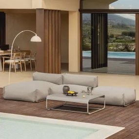 Conjunto De Jardim Porto Com Sofá Chaise Longue Modular De 2 Peças, Pufe E Mesa De Centro Castanho Moka - Sklum