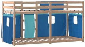 Beliche com cortinas 90x190 cm madeira de pinho maciça azul