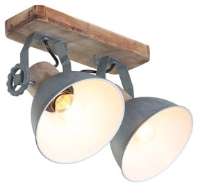 Industriële plafondspot hout met grijs 2-lichts draai- en kantelbaar - Gearwood Industrial