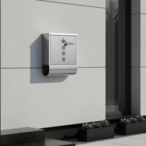 Caixa de correio 11 x 37 x 37 cm, fechadura com cilindro de cobre e tampa giratória Prateada