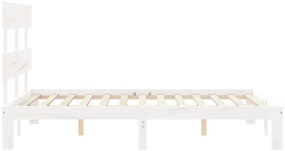 Estrutura de cama de casal c/ cabeceira madeira maciça branco