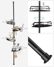 Prateleira de duche regulável em altura com 4 níveis 26,7 x 35 x (80-323) Preto