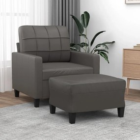 vidaXL Poltrona com apoio de pés couro artificial 60 cm cinzento