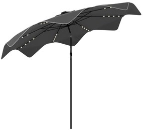 Outsunny Chapéu de Sol de Jardim Ø292x248 cm Chapéu de Sol com Manivela 32 Luzes LED Solares e 8 Hastes Cinza Escuro