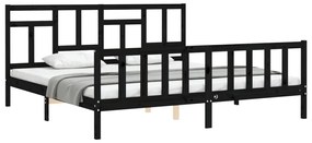 Estrutura de cama com cabeceira 200x200 cm madeira maciça preto