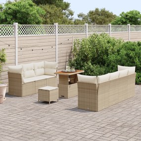 Conjunto de Sofá de Jardim com 10 Peças com Almofadas Bege Polirattan