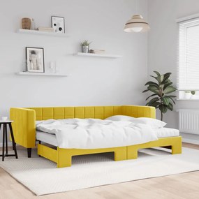 vidaXL Sofá-cama com gavetão e colchões 80x200 cm veludo amarelo