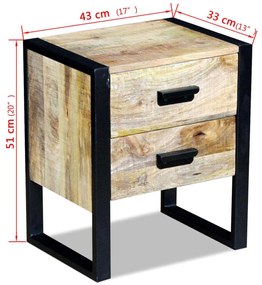 Mesa apoio 2 gavetas madeira de manga sólida 43x33x51 cm