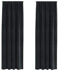 Cortinas Blackout com Faixa Superior 2 pcs Veludo Preto