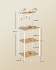 Armario de cozinha 40 x 45 x 140 cm com tomadas cor de carvalho dourado e branco nuvem
