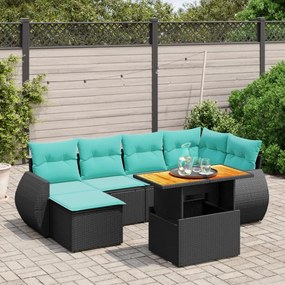 vidaXL 7 pcs conjunto de sofás p/ jardim c/ almofadões vime PE preto