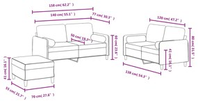 3 pcs conjunto de sofás com almofadas veludo cinzento-escuro