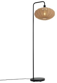 Candeeiro de pé Japandi preto com abajur castanho de tecido - Bida Japandi