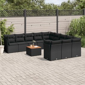 12 pcs conjunto de sofás de jardim c/ almofadões vime PE preto
