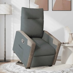 Poltrona reclinável elevatória tecido cinzento-escuro