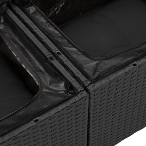 Conjunto de Sofá de Jardim de 7 Peças com Almofadas Preto Rattan Polié