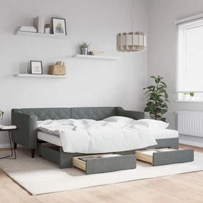 Sofá-cama c/ gavetão e gavetas 90x190 cm tecido cinzento-escuro
