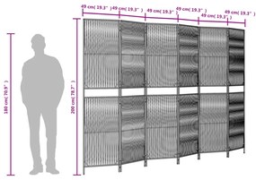 Biombo de divisão 6 painéis vime PE cinzento