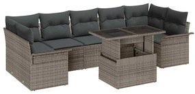 Conjunto de sofá de jardim com 8 peças e almofadas cinzas em rattan si