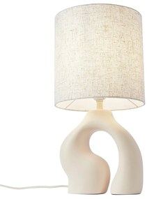 Candeeiro de Mesa Japandi Bege com Abajur de Linho - Dahlia Japandi