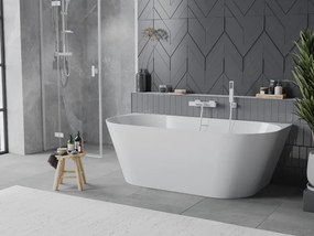 Mexen Oval Slim banheira independente encostada à parede 170 x 80 cm, branca, transbordamento branco - 52661708000-20