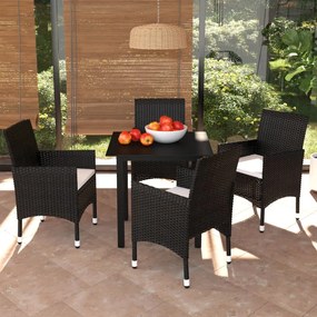 vidaXL 5 pcs conjunto de jantar p/ jardim c/ almofadões vime PE preto