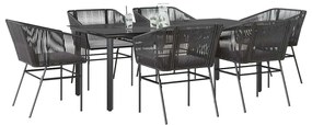 Conjunto de jantar jardim 7 peças almofadas vidro vime PE preto