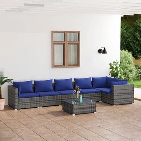 7 pcs conjunto lounge de jardim c/ almofadões vime PE cinza