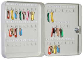 HOMCOM Chaveiro 45 Ganchos Chaveiro de Parede Caixa de Segurança com Fechadura Etiquetas 30x24x7,5 cm Aço