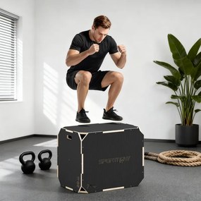 Caixa Pliométrica de Madeira com 3 Alturas Diferentes para Treino de Salto Força em Casa Ginásio e Exterior 76x61x Preto