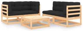 5 pcs conjunto lounge de jardim c/ almofadões pinho maciço