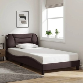 Estrutura de cama sem colchão 100x200 cm tecido castanho-escuro