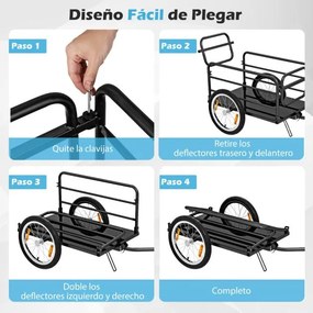 Reboque de carga para bicicletas com estrutura dobrável Cobertura de tecido Oxford Acoplador versátil Preto+Azul
