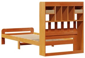 Cama com estante sem colchão 75x190cm pinho maciço castanho-mel