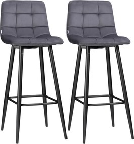 HOMCOM Conjunto de 2 Bancos Altos de Cozinha Bancos de Bar Estofados em Veludo com Apoio para os Pés e Encosto Cinzento | Aosom Portugal