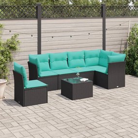 vidaXL 7 pcs conjunto de sofás p/ jardim c/ almofadões vime PE preto