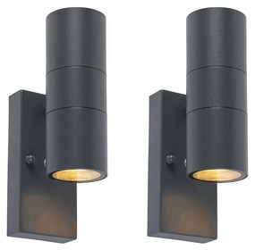 Conjunto de 2 candeeiros de parede para exterior cinzento escuro 2 luzes sensor crepuscular - Duo Moderno