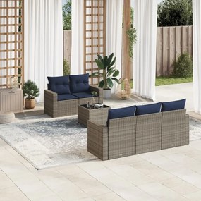 vidaXL 6 pcs conjunto sofás p/ jardim c/ almofadões vime PE cinzento