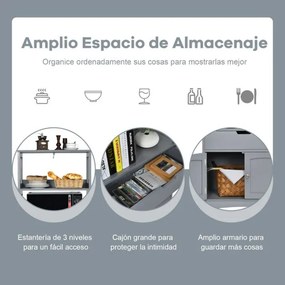 Armário com 3 Estantes 1 Gaveta 1 Armário de arrumação 60 x 32,5 x 122 cm Cinzento