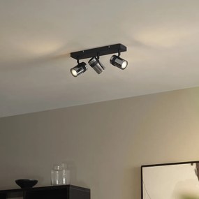 Foco de teto preto com vidro fumado 3 luzes giratório e inclinável - Gianni