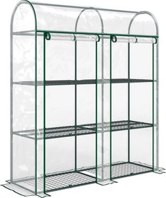 Outsunny Estufa Pequena de 3 Níveis 2 Portas Enroláveis Estrutura de Aço Cobertura de Plástico 143x46x164 cm Transparente | Aosom Portugal