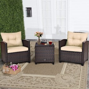 Conjunto de 3 Peças em Vime para Exterior "Eskil" - 2 Poltronas e 1 Me