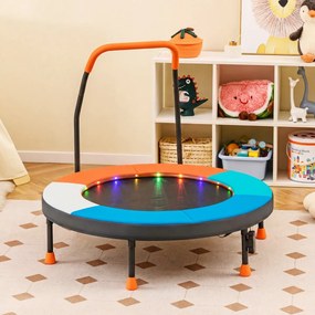 Mini-trampolim para crianças de 90 cm com luzes, dobrável, com barra de espuma e capa de segurança acolchoada multicolorida 2