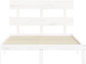 Estrutura de cama de casal c/ cabeceira madeira maciça branco