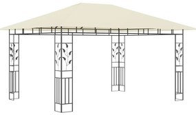 Gazebo c/ mosquiteiro e cordões luzes LED 4x3x2,73m creme