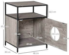 Casa para Gatos de Madeira com Aparência de Mesa Auxiliar com 2 Prateleiras de Armazenamento Caverna para Gatos com Almofada Removível e Lavável 48x40x65,5cm Carvalho
