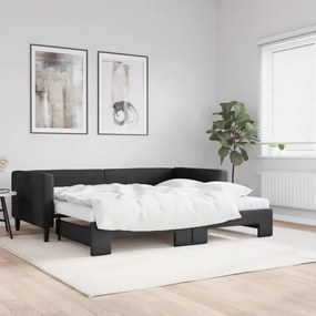 vidaXL Sofá-cama com gavetão e colchões 90x200 cm tecido preto