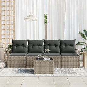 Conjunto de Sofá de Jardim de 5 Peças com Almofadas Cinza Rattan Sinté