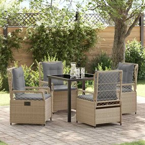 vidaXL Conjunto de Jantar para Jardim de 5 Peças Bege Rattan Poliéster